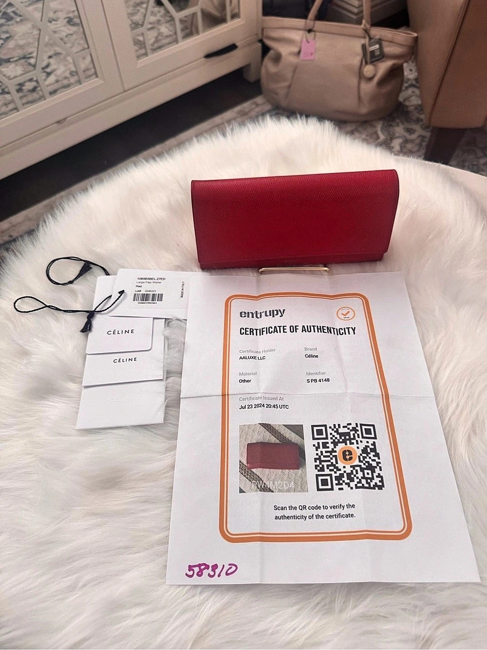 Celine Large Flap Wallet in Red - Picture 2 of 16